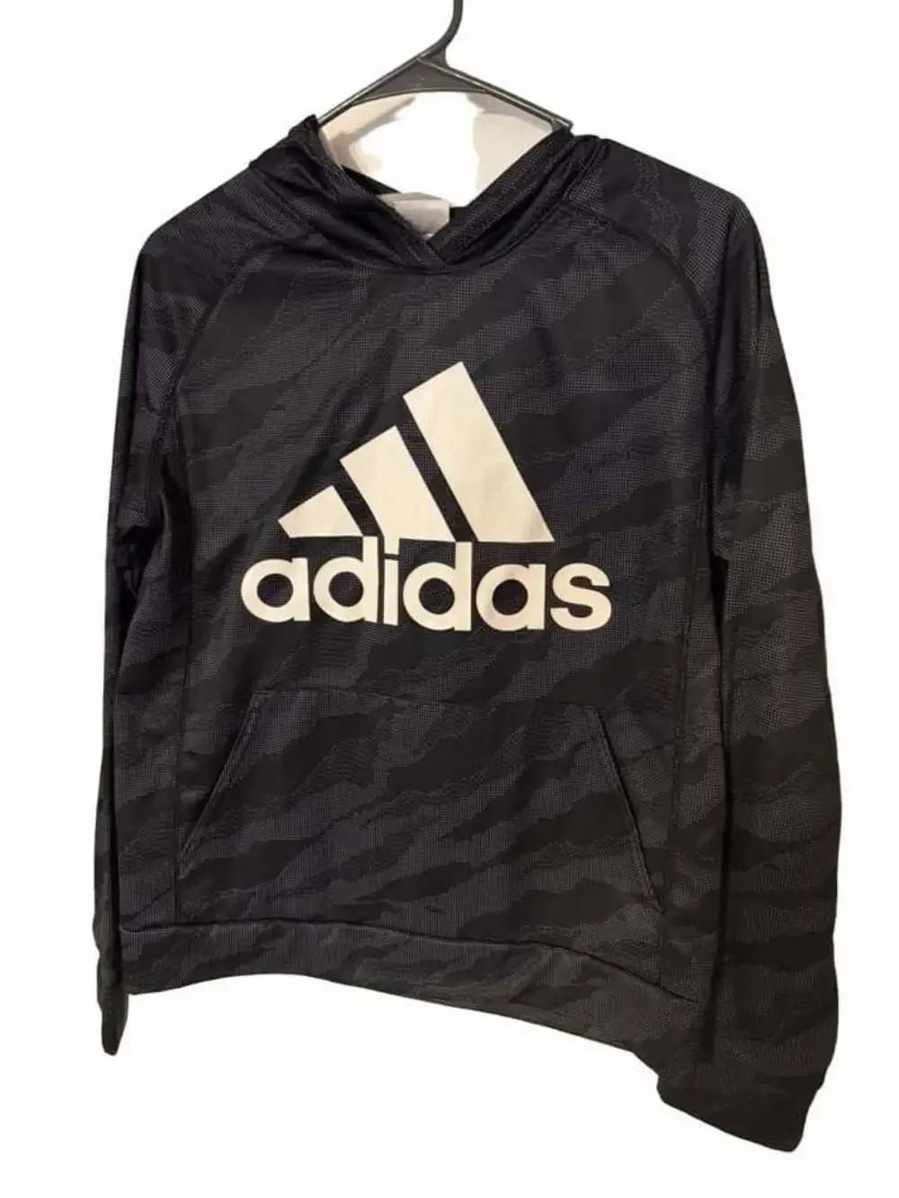 Adidas Boy's Black Camo Allover Print Pullover Hoodie Size L (14/16)